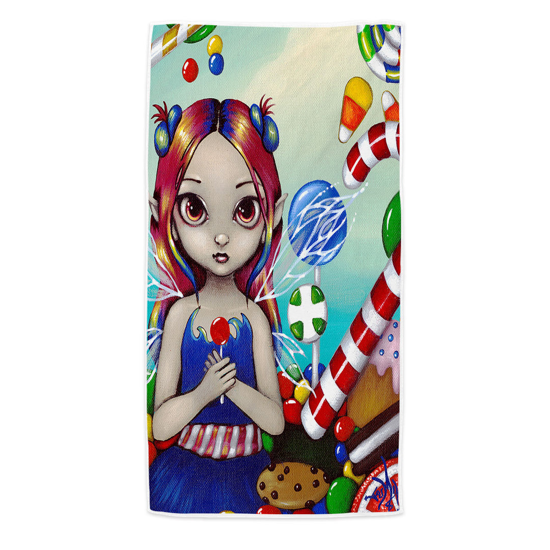 Kids Beach Towels Candy Loving Fairy with a Sweet Tooth