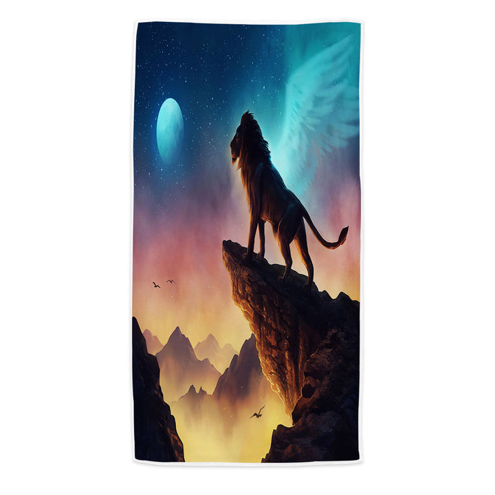 Kids Beach Towels Free Like a Bird Night Sky Angel Lion