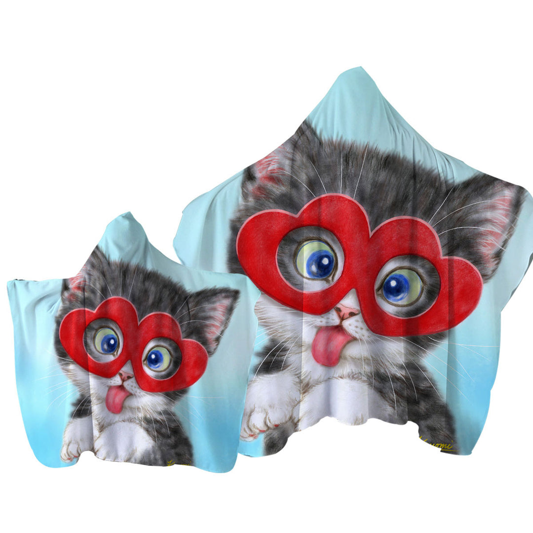 Kids Cute Silly Kitten Wearing Heart Glasses Towel Hoodie