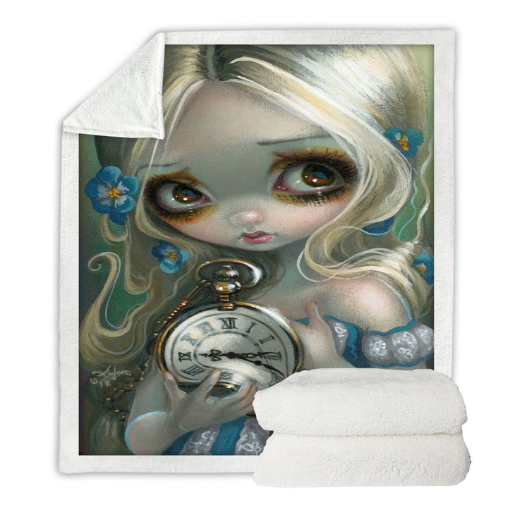 Kids Decorative Throws Fantasy Art Keeping Up Alice Holding a Clock