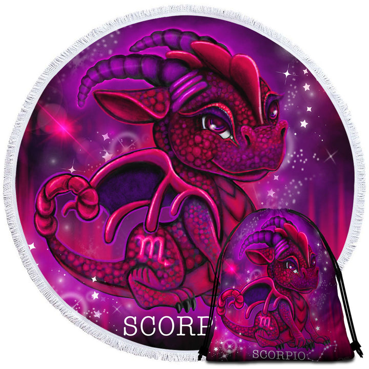 Kids Design Circle Beach Towel with Scorpio Lil Dragon