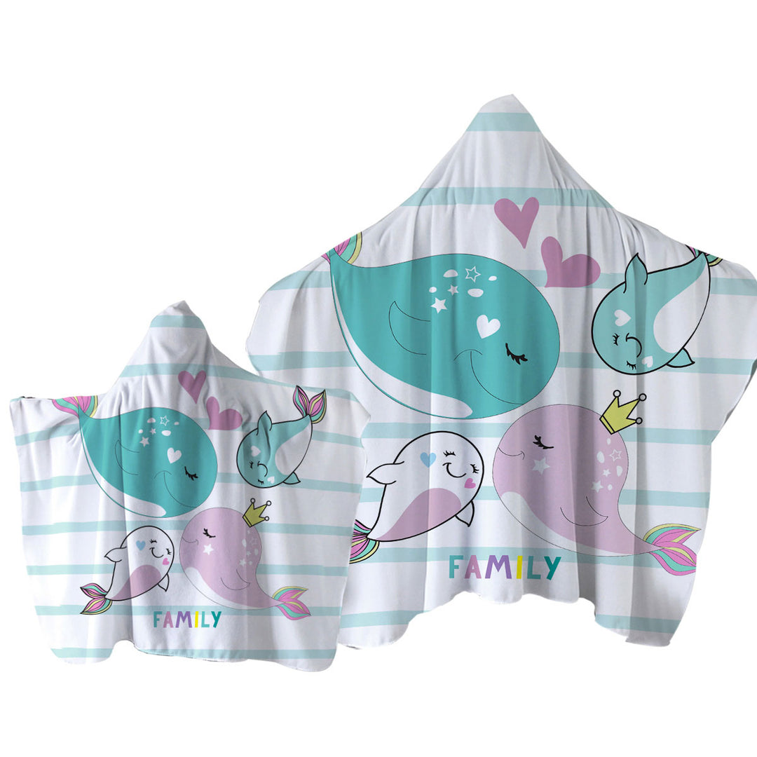 Kids Design Cute Whale Family Hooded Beach Towel