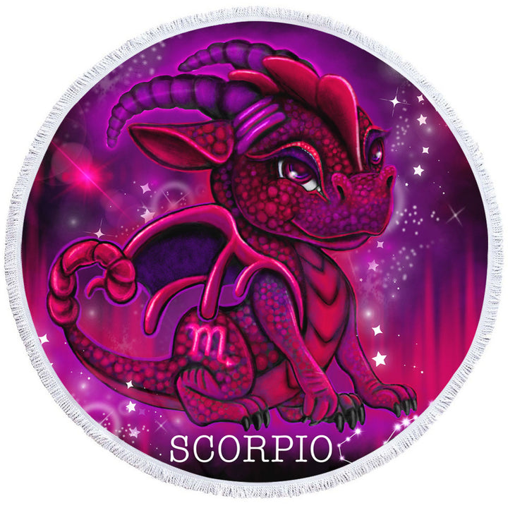 Kids Design Round Beach Towel with Scorpio Lil Dragon