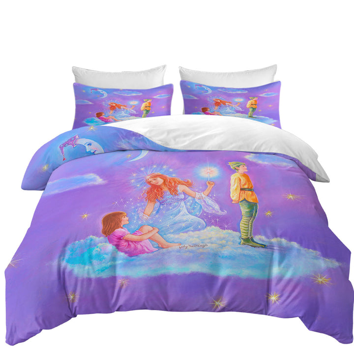 Kids Fairy Tale Painting the Cloud Lady King Quilt Cover