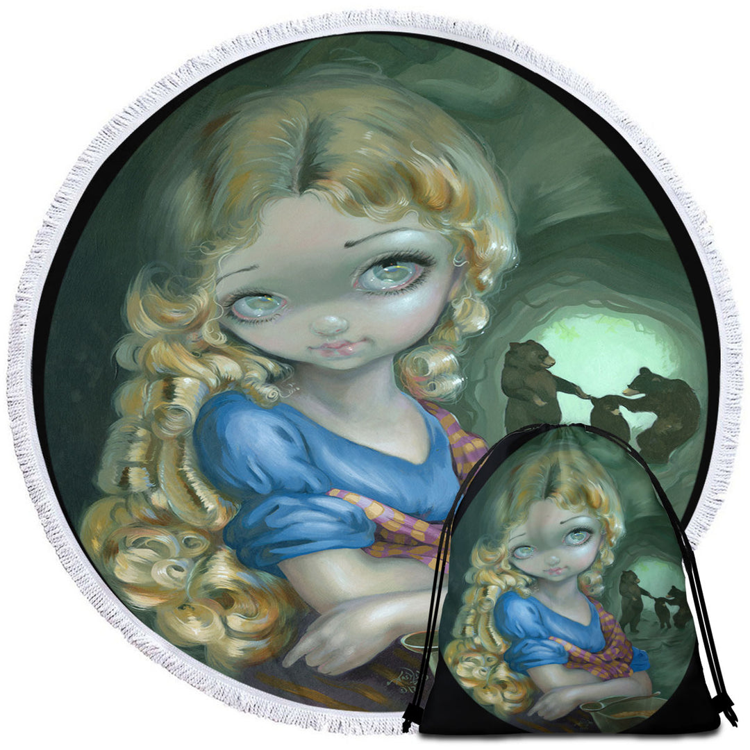 Kids Fairytale Art Portrait of Goldilocks Beach Towels and Bags Set