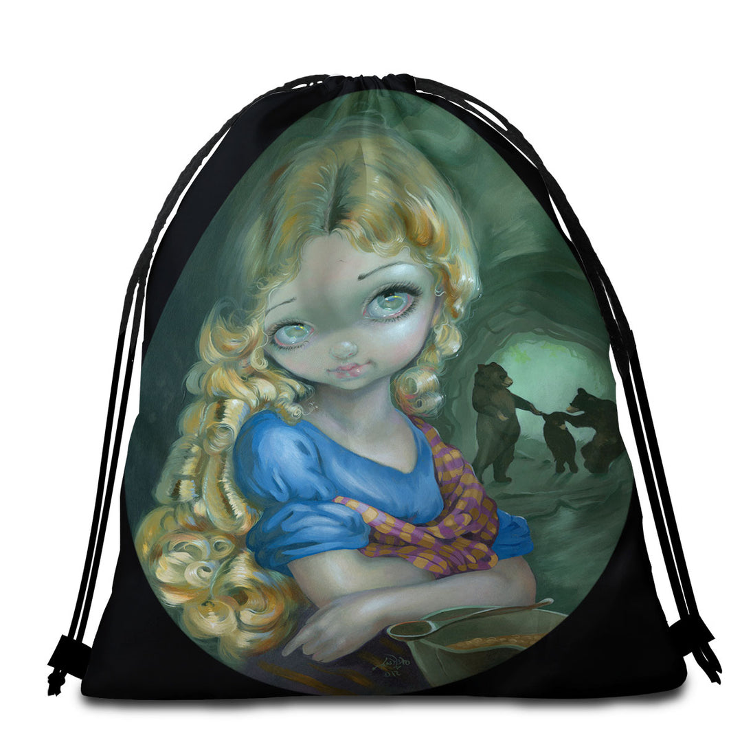 Kids Fairytale Art Portrait of Goldilocks Travel Beach Towel