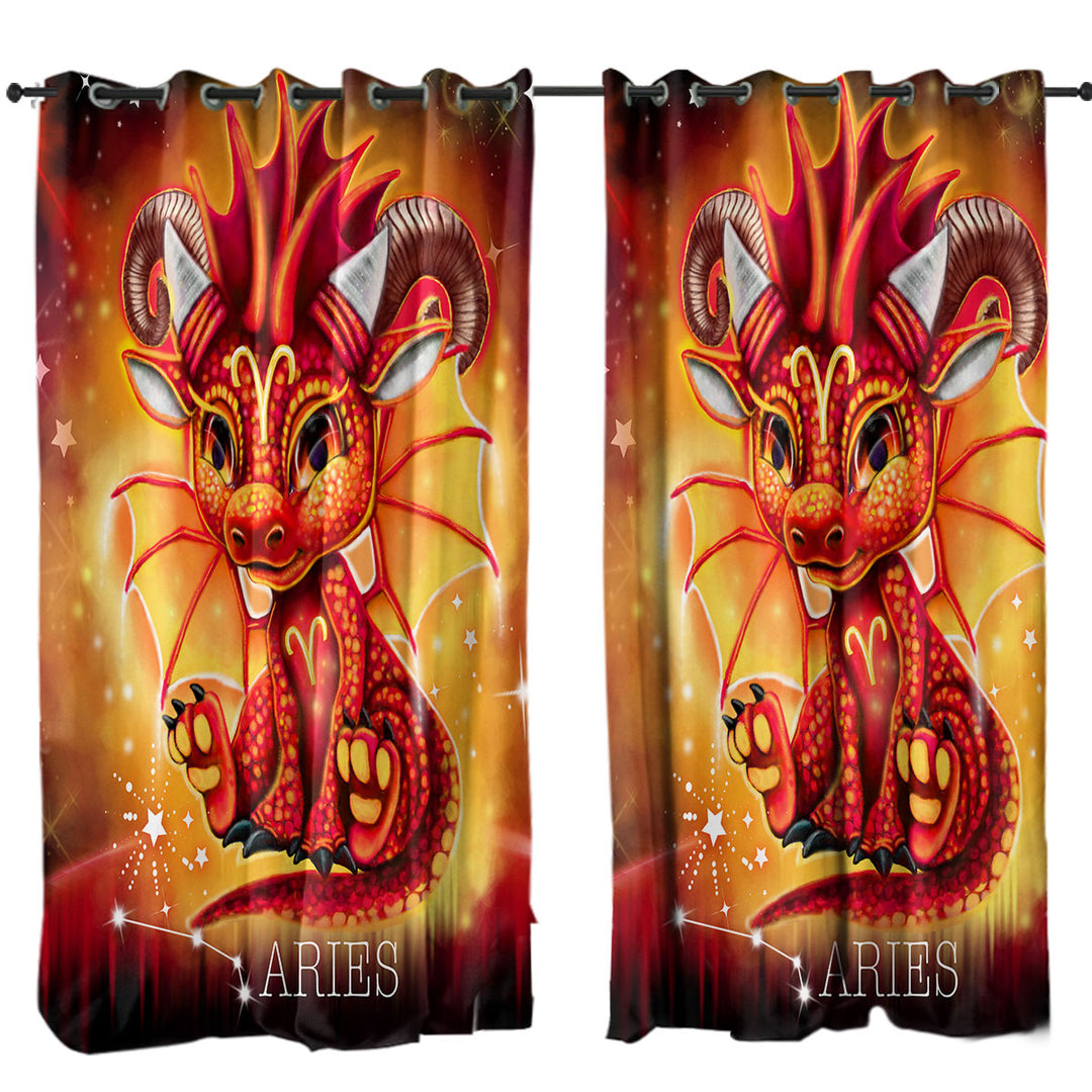 Kids Fantasy Art Aries Lil Dragon Window Curtains