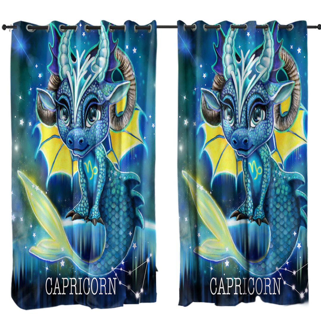 Kids Fantasy Art Capricorn Lil Dragon Curtains for Bedroom