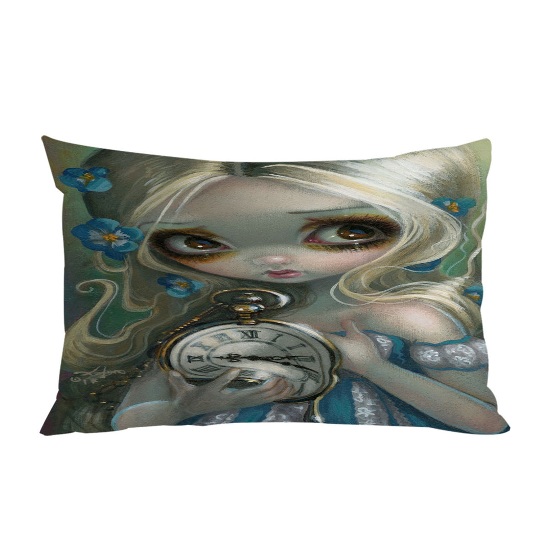 Kids Fantasy Art Keeping Up Alice Holding a Clock throw pillow case covers