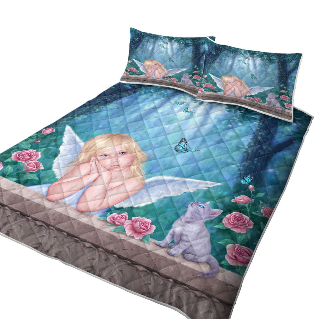 Kids Fantasy Art Little Miracles Cat and Cute Little Fairy Coverlet