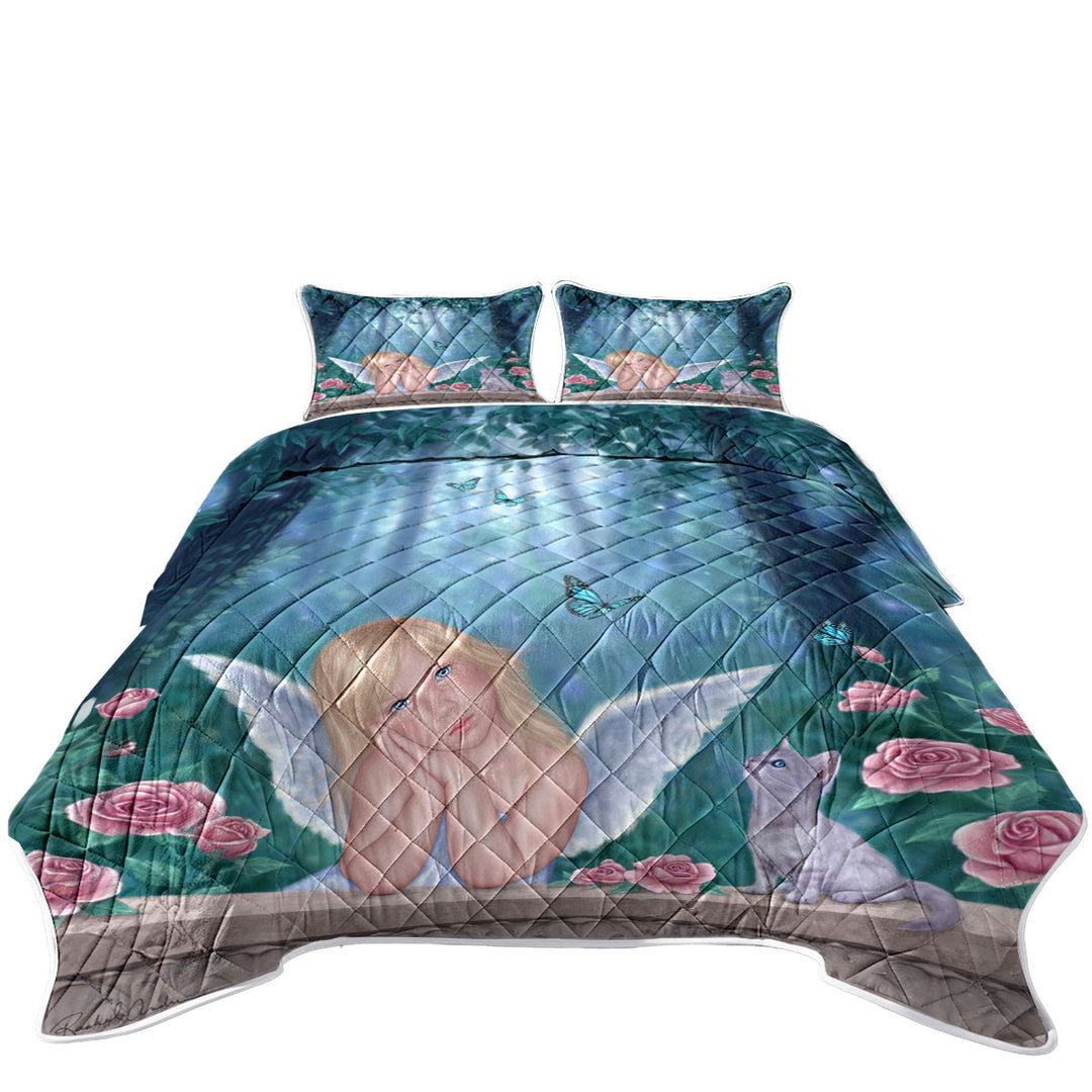 Kids Fantasy Art Little Miracles Cat and Cute Little Fairy Coverlets