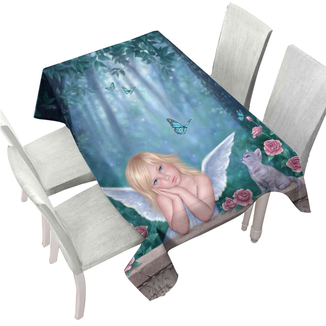 Kids Fantasy Art Little Miracles Cat and Cute Little Fairy Tablecloths