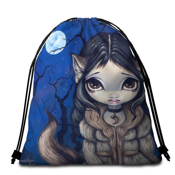 Kids Fantasy the Little Wolf Girl Beach Towels and Bags Set