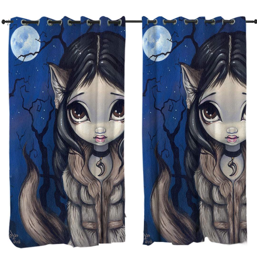 Kids Fantasy the Little Wolf Girl Curtain