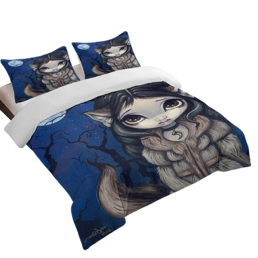 Kids Fantasy the Little Wolf Girl Duvet Cover Queen