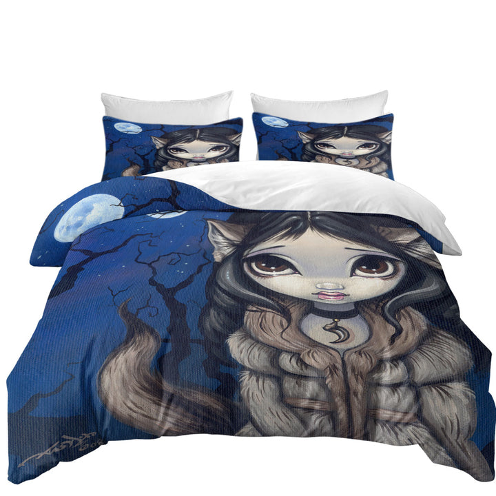 Kids Fantasy the Little Wolf Girl Duvet Covers King