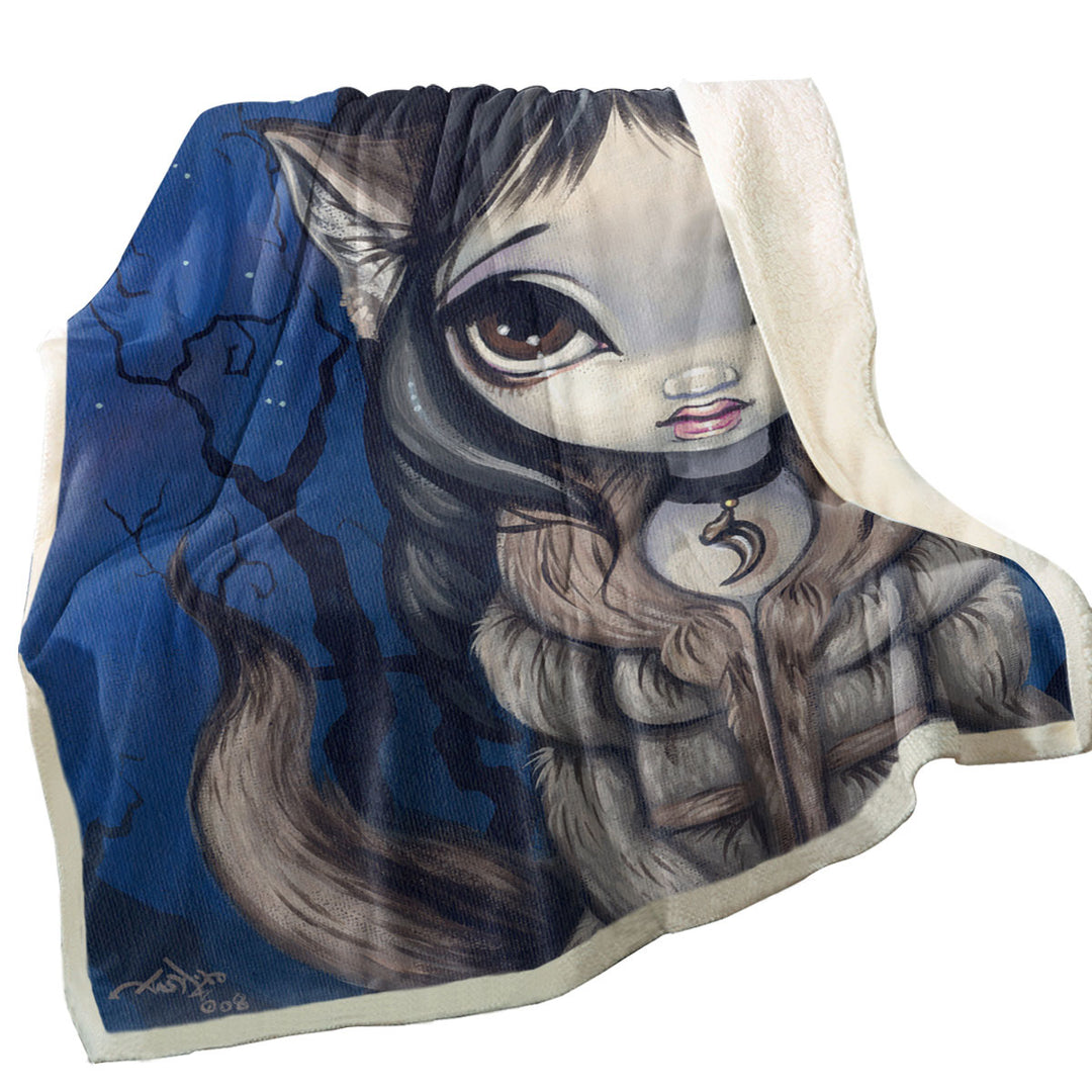 Kids Fantasy the Little Wolf Girl Fleece Blankets