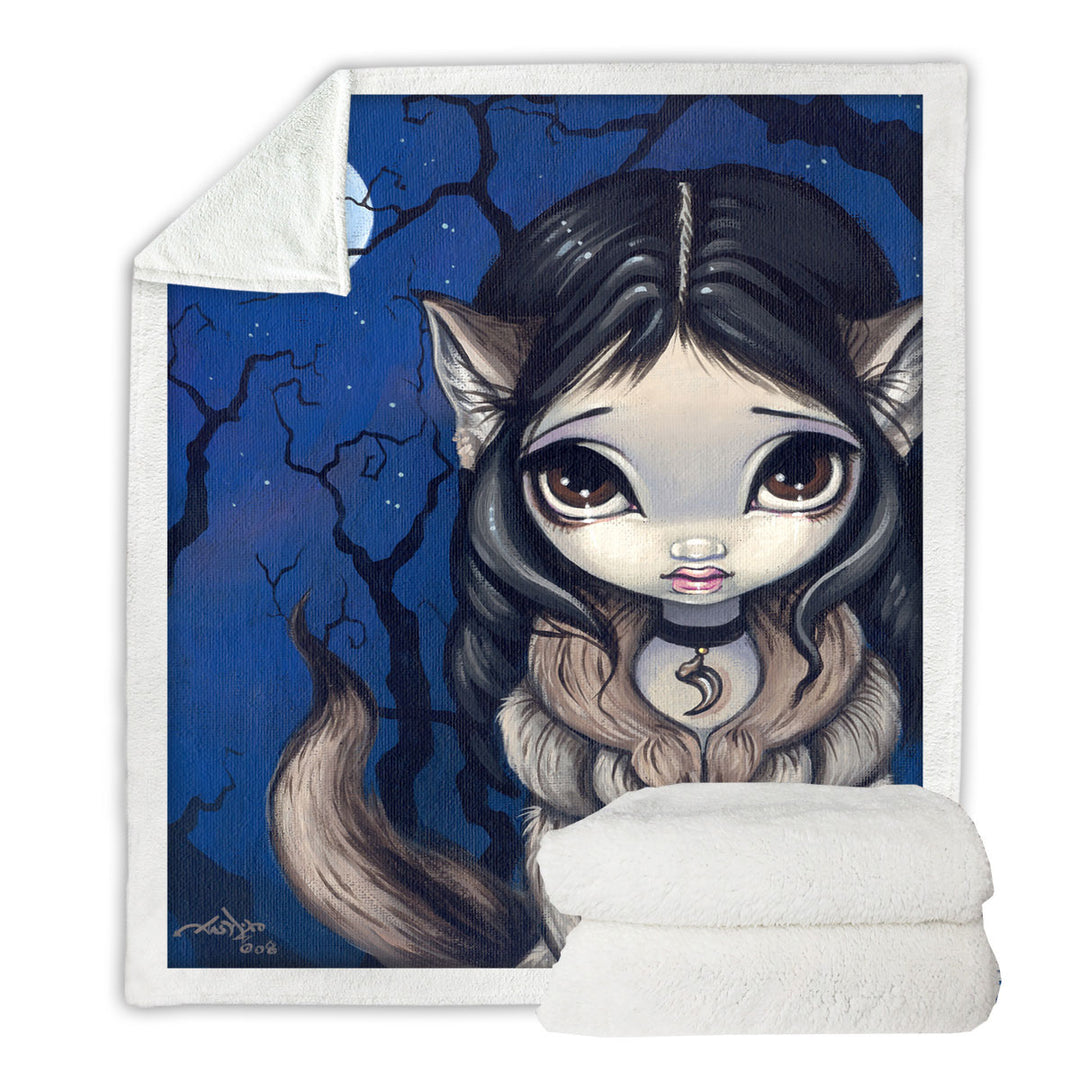 Kids Fantasy the Little Wolf Girl Sofa Blankets