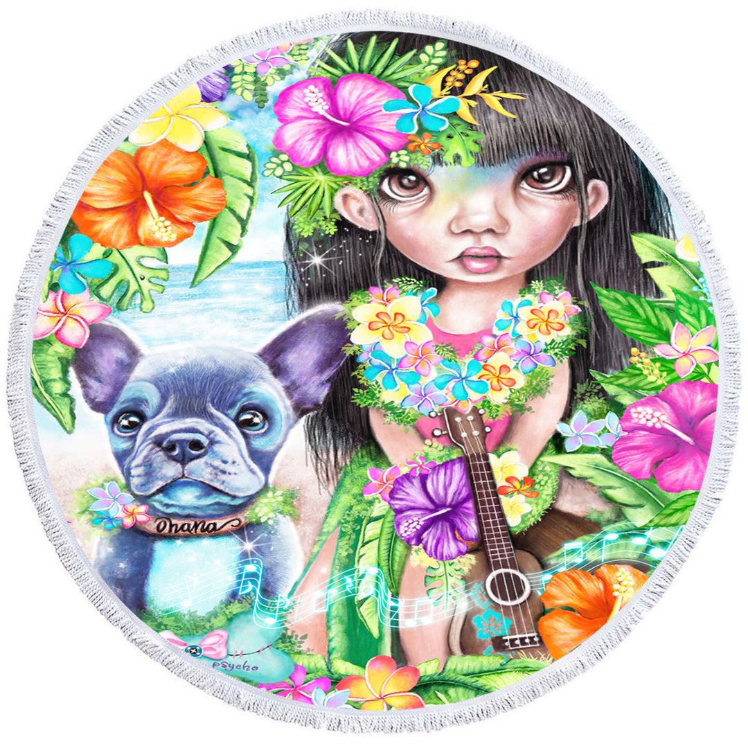 Kids Microfiber Beach Towel Art Hawaiian Girl and her Dog