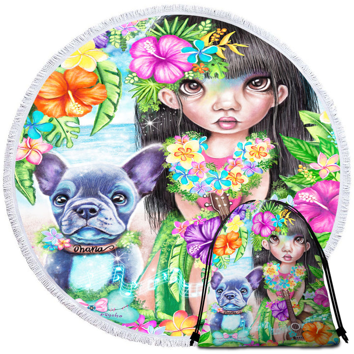 Kids Microfibre Beach Towels Art Hawaiian Girl and her Dog