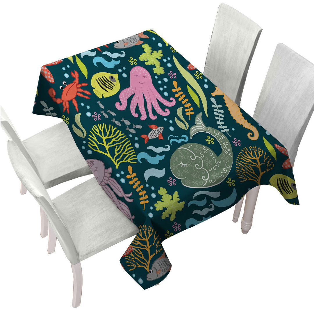 Kids Multi Colored Marine Animals Tablecloth