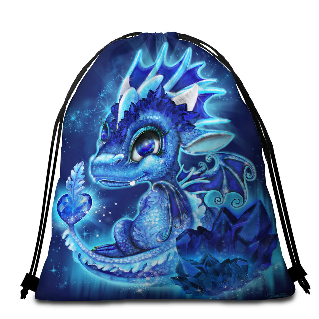 Kids Packable Beach Towel for Gift September Sapphire Birthstone Lil Dragon