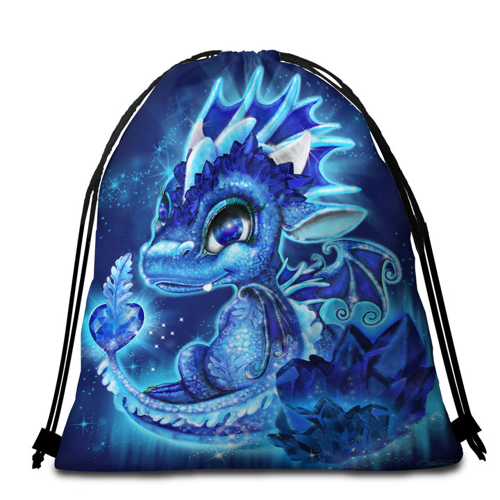 Kids Packable Beach Towel for Gift September Sapphire Birthstone Lil Dragon