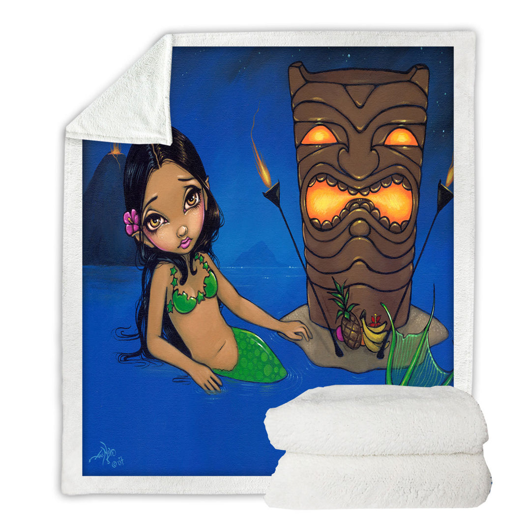 Kids Painting Beautiful Tiki Mermaid Fleece Blankets