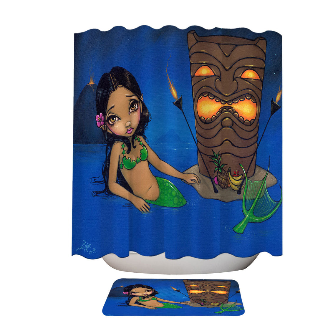 Kids Painting Beautiful Tiki Mermaid Shower Curtains for Sale