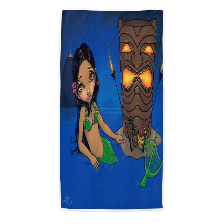 Kids Painting Beautiful Tiki Mermaid Swims Towel