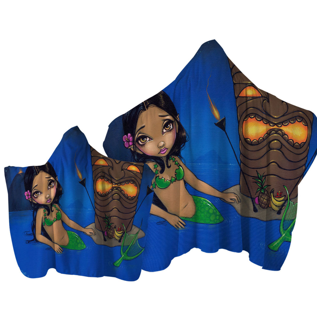 Kids Painting Beautiful Tiki Mermaid Towel with Hood