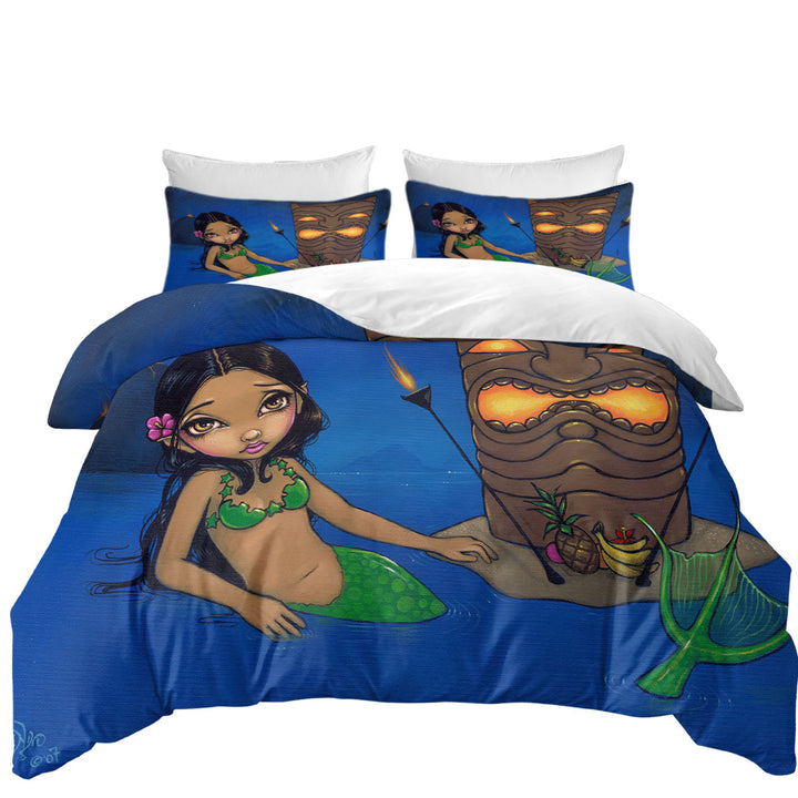 Kids Painting Beautiful Tiki Mermaid Twin xl Duvet Covers