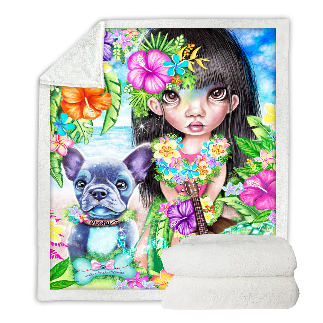 Kids Sofa Blankets Art Hawaiian Girl and her Dog