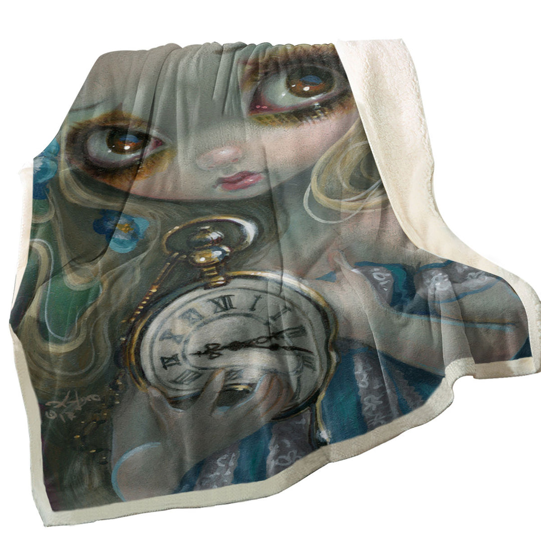 Kids Sofa Blankets Fantasy Art Keeping Up Alice Holding a Clock