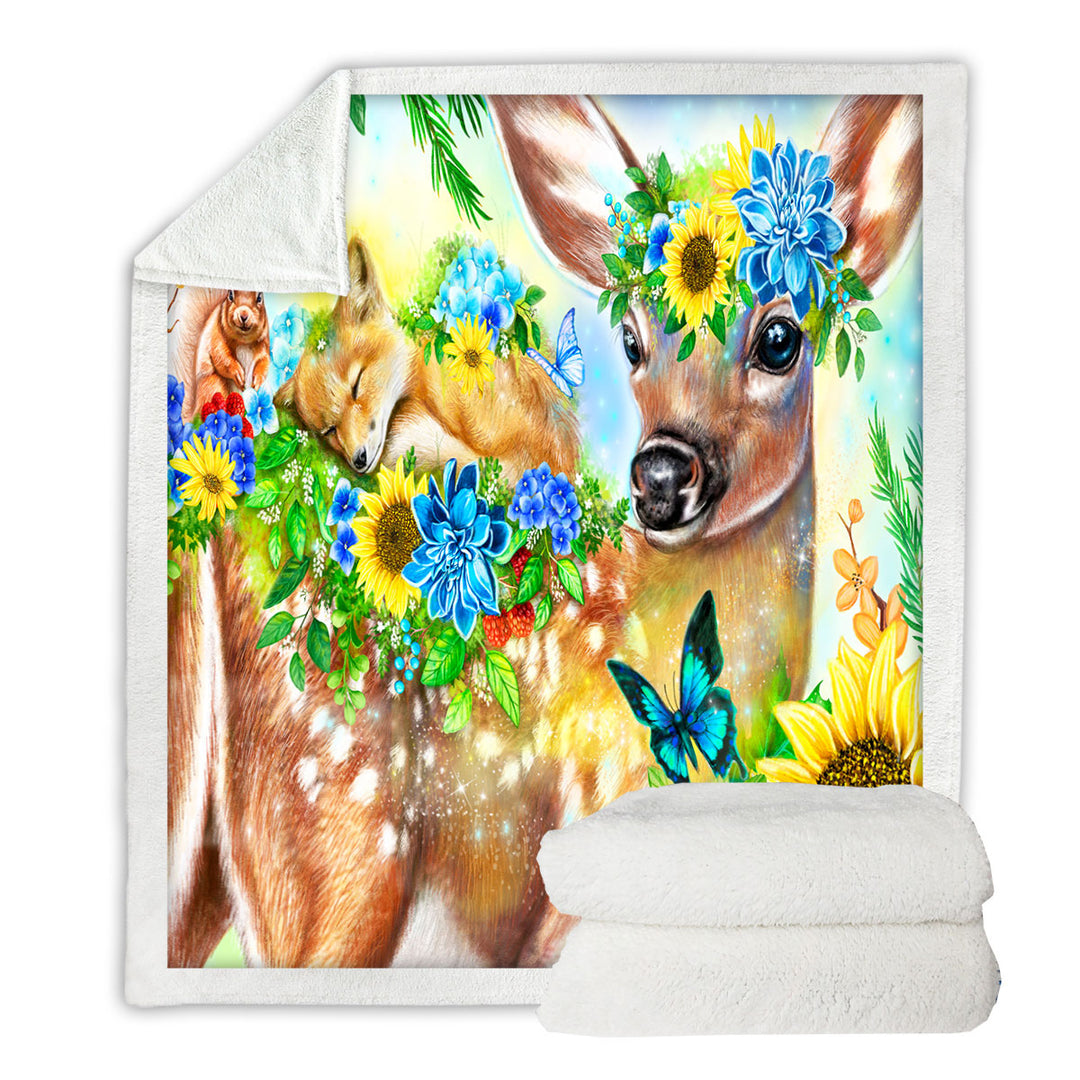 Kids Throws Forest Fawn Deer and Fox Squirrel Friends