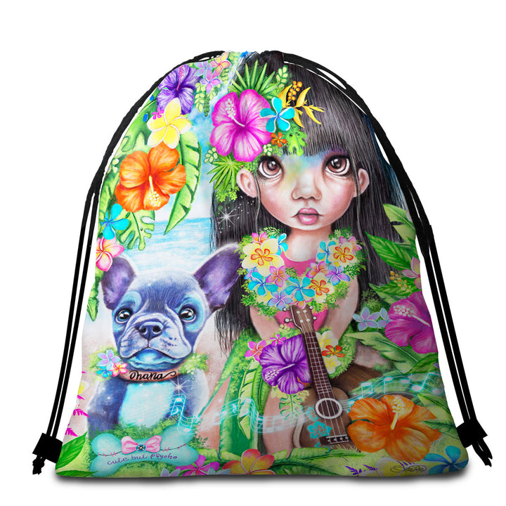 Kids Travel Beach Towel Art Hawaiian Girl and her Dog_ef251658 eb06 4cd3 85cc f821462bf641