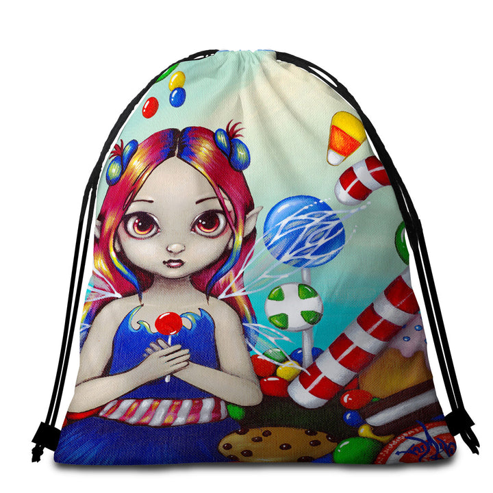 Kids Travel Beach Towel Candy Loving Fairy with a Sweet Tooth