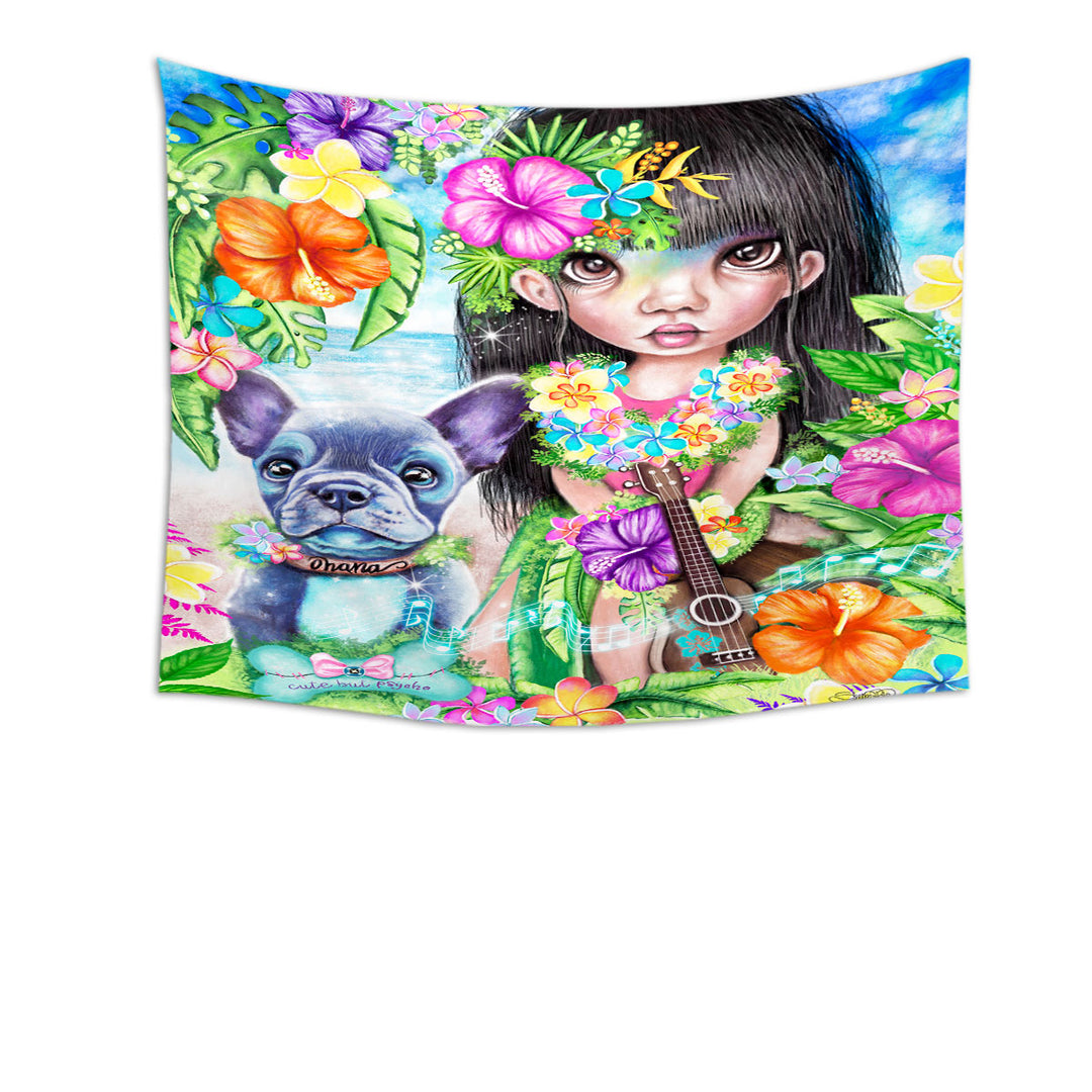 Kids Wall Decor Art Hawaiian Girl and her Dog Tapestry