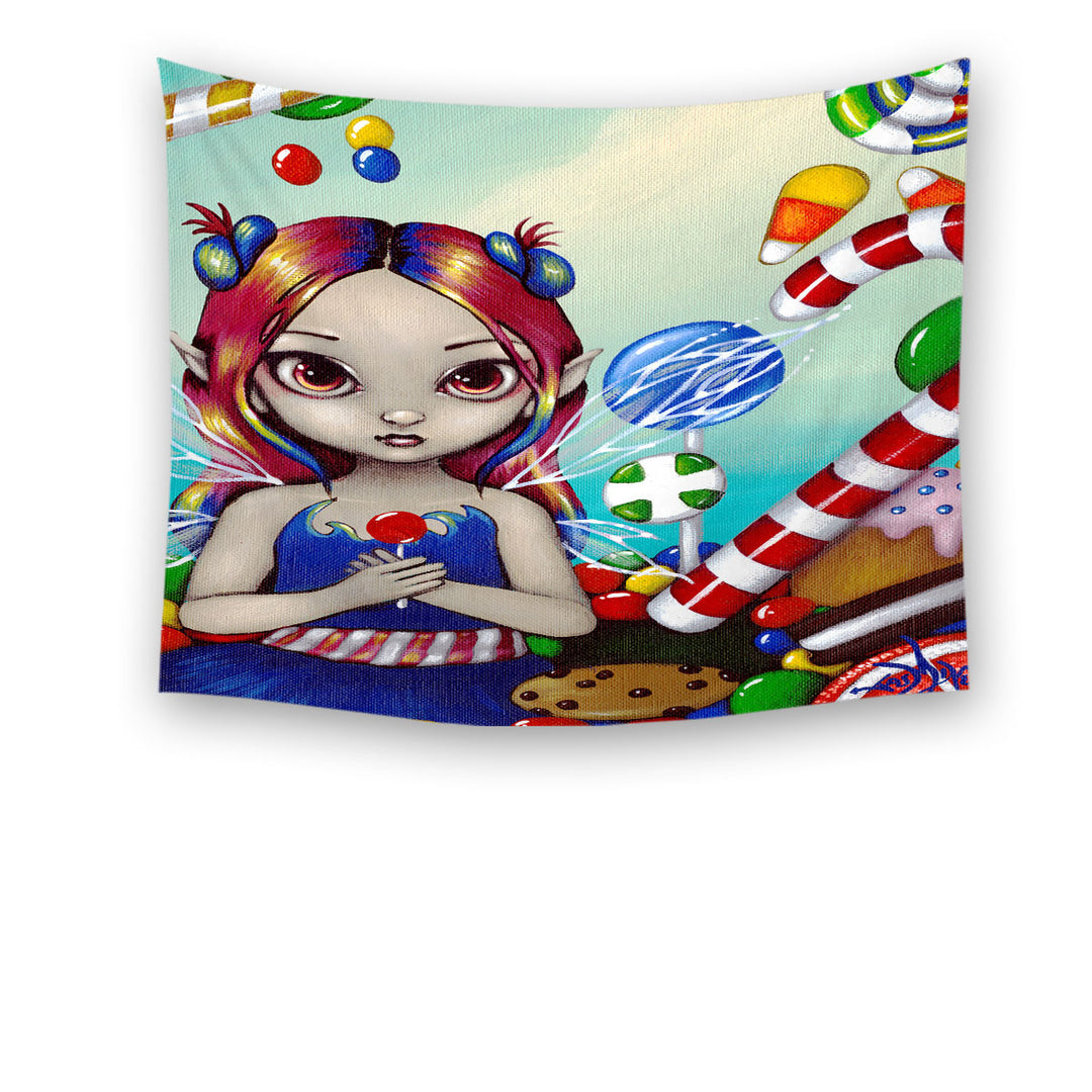 Kids Wall Decor Candy Loving Fairy with a Sweet Tooth Tapestry