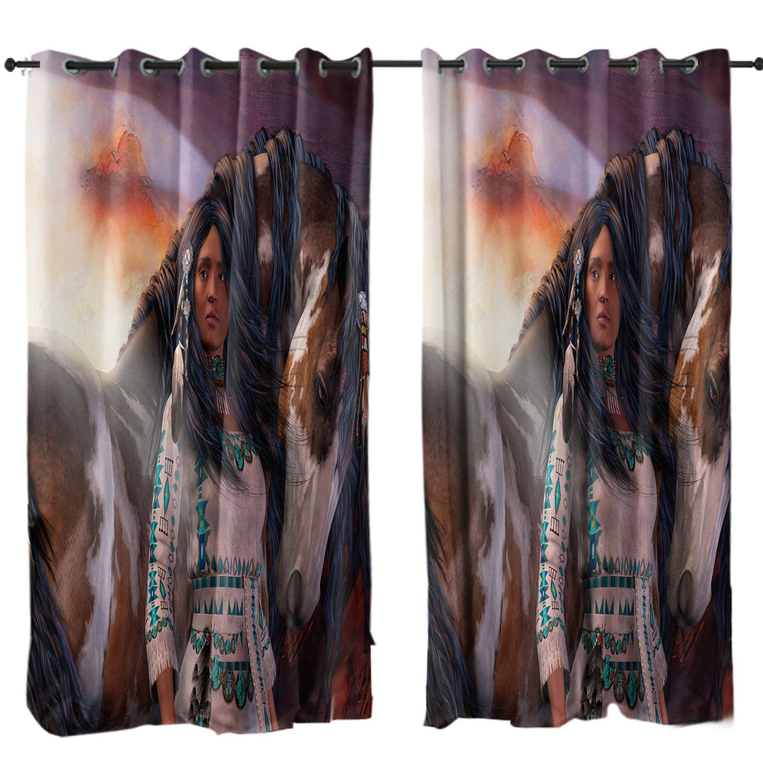 Kindred Spirits Native American Girl and Her Horse Curtains