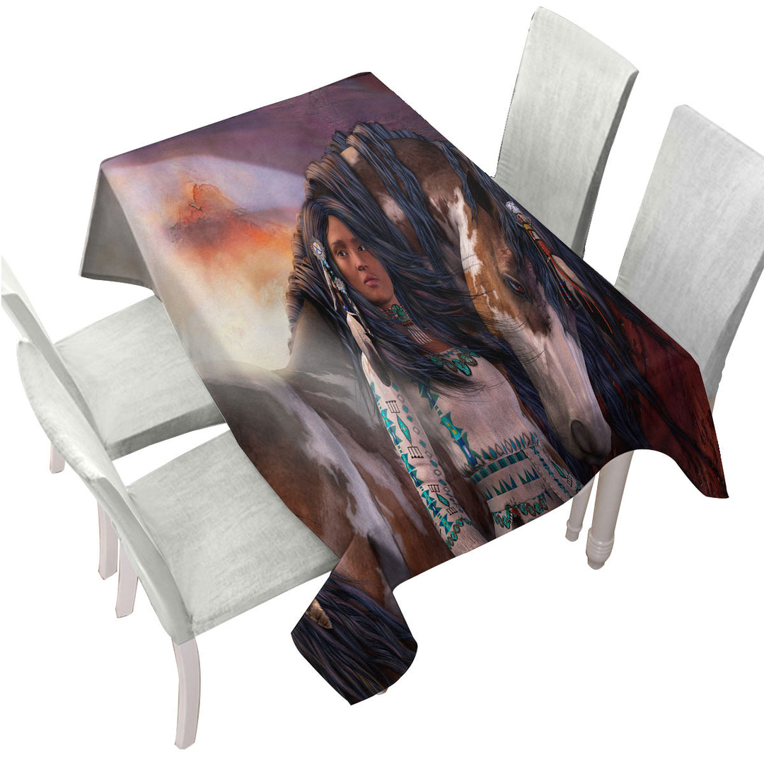 Kindred Spirits Native American Girl and Her Horse Tablecloths