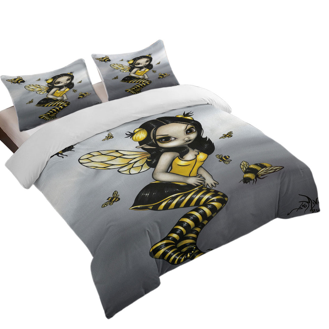 King Duvet Cover set with Bees and Bumblebee Fairy