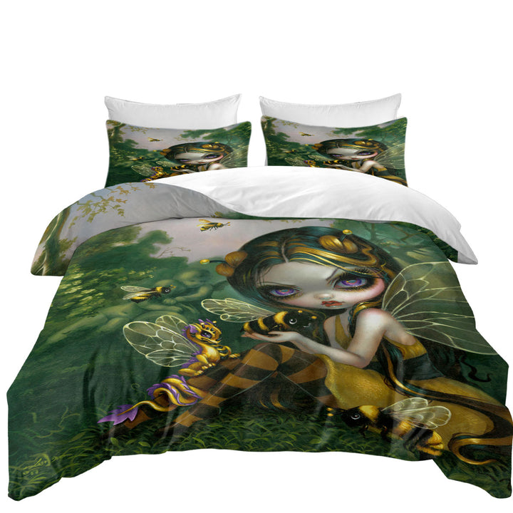 King Duvet Cover set with Bumblebee Dragonling and Bee Fairy