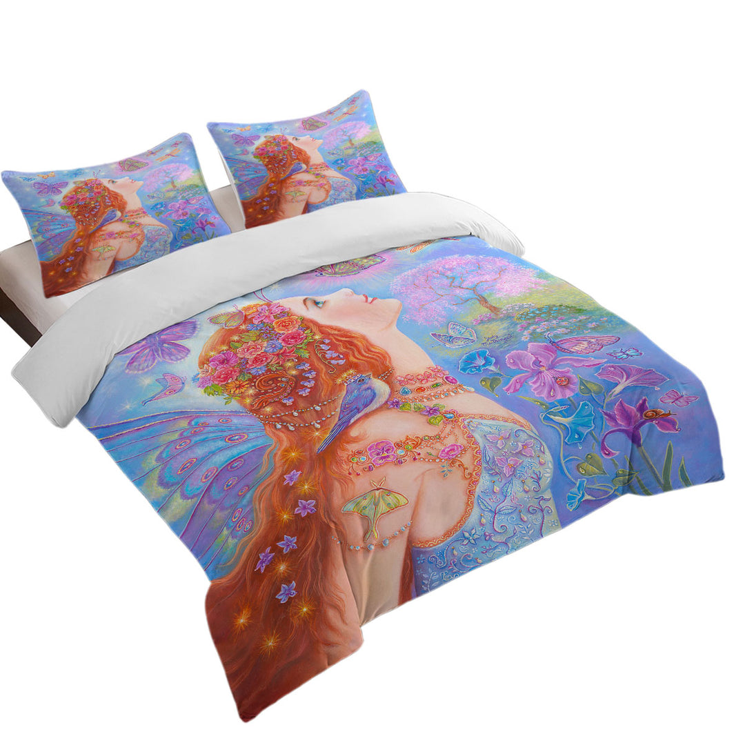 King Duvet Cover set with Colorful Fairy Art Butterflies and Flowers