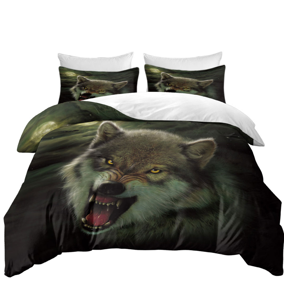 King Duvet Cover set with Cool Wildlife Animal Art Nightbreed Moon Wolf