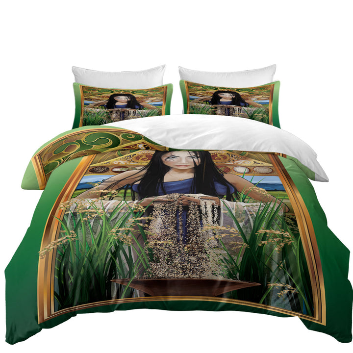 King Duvet Cover set with Cool Woman Art Goddess of Rice