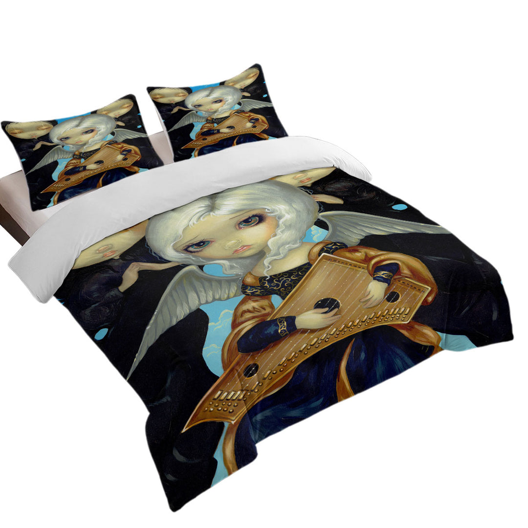 King Duvet Cover set with Dark Art Angel with a Psaltery