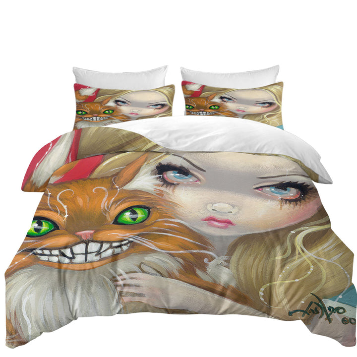 King Duvet Cover set with Faces of Faery _29 Alice and Cheshire Cat