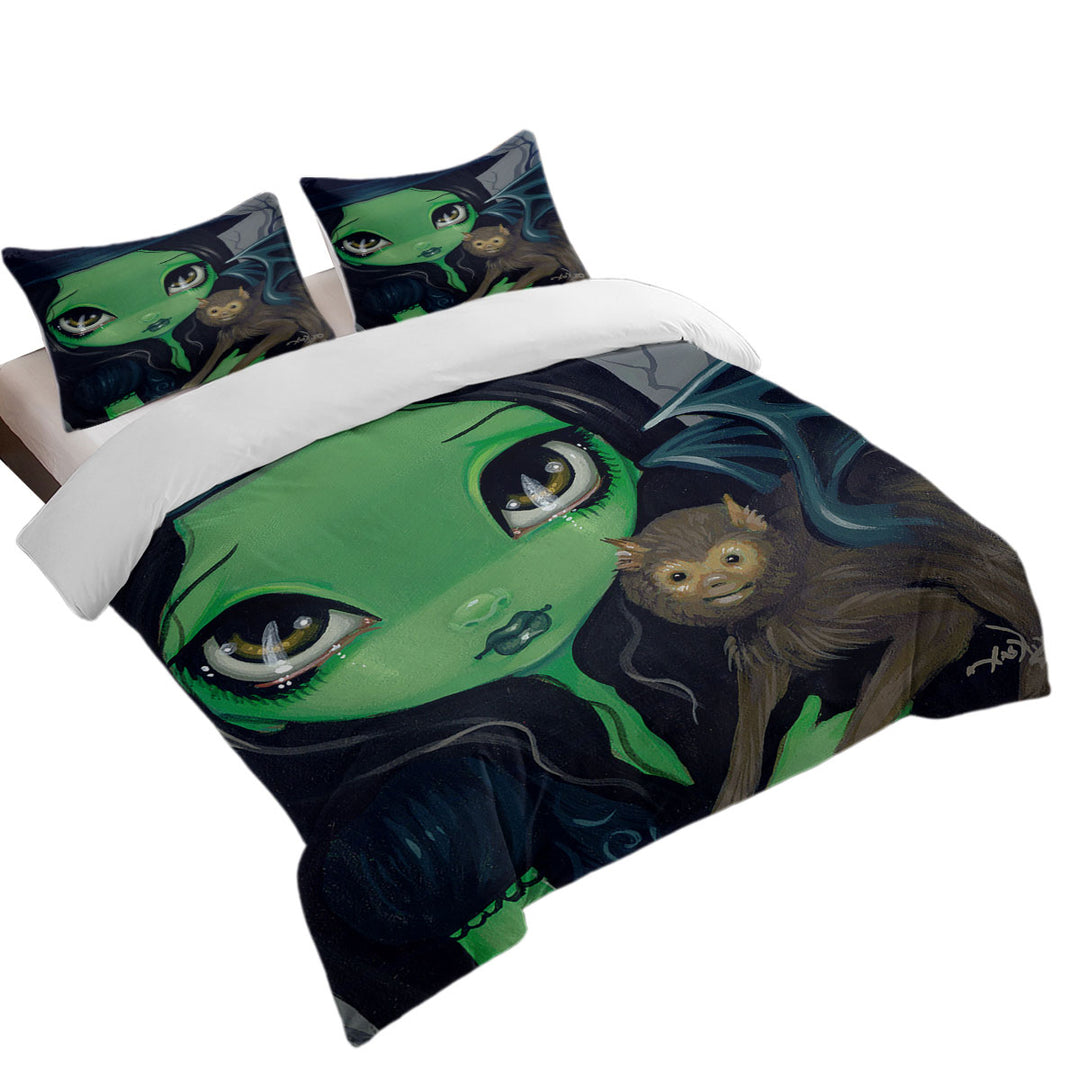 King Duvet Cover set with Faces of Faery _36 Green Witch and Winged Monkey