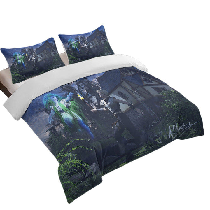 King Duvet Cover set with Ghostly Encounter Fiction Art